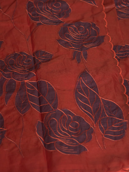 Burnt Orange & Coffee Brown Organza Saree with Appliqué Work