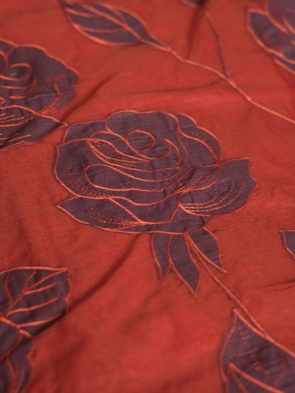 Burnt Orange & Coffee Brown Organza Saree with Appliqué Work