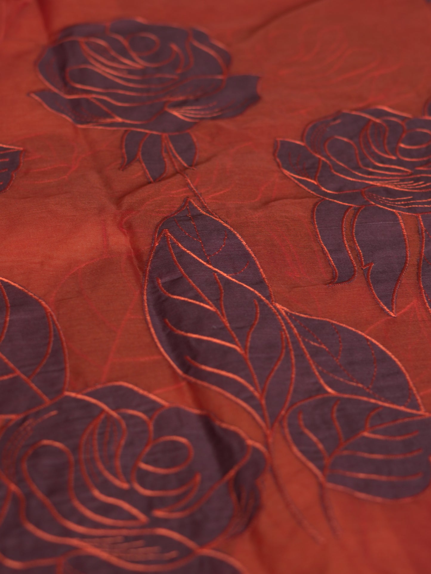 Burnt Orange & Coffee Brown Organza Saree with Appliqué Work