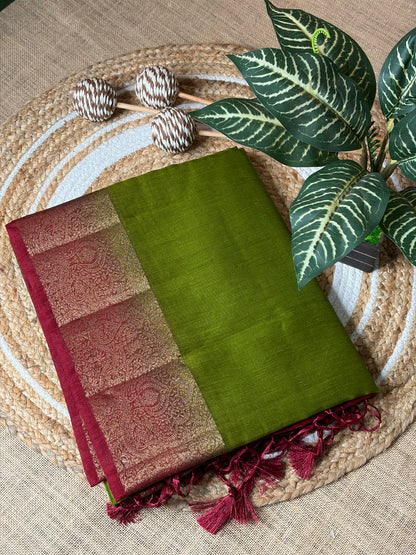 Leaf Green Semi Jute Silk Saree