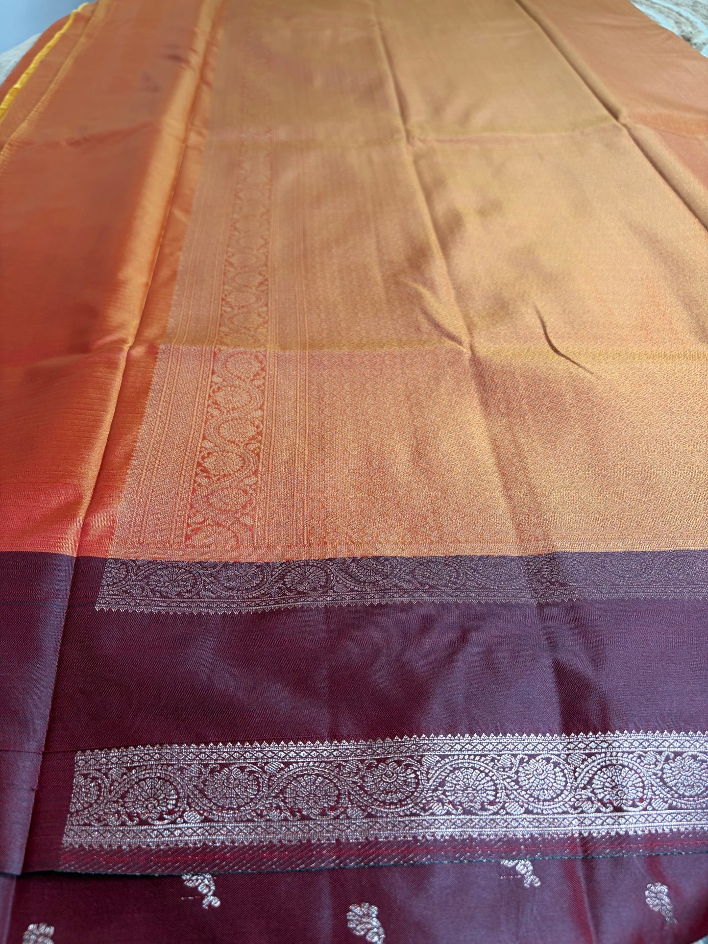 Mango Yellow Soft Silk Saree with Coffee Brown Border
