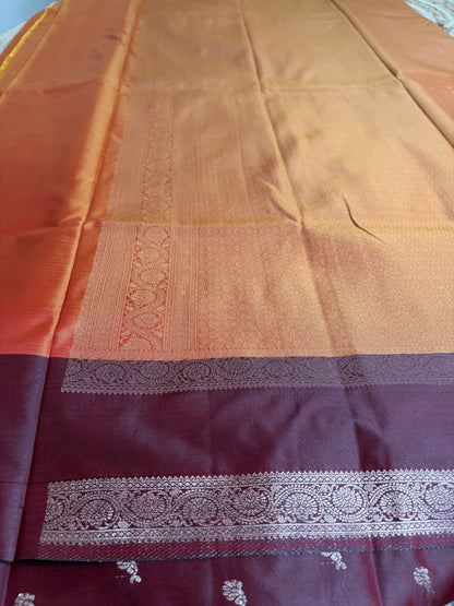Mango Yellow Soft Silk Saree with Coffee Brown Border