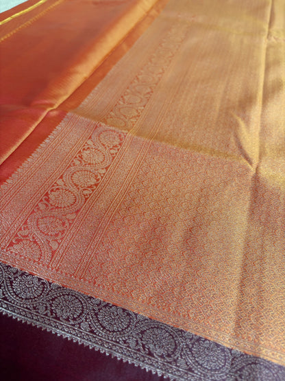 Mango Yellow Soft Silk Saree with Coffee Brown Border