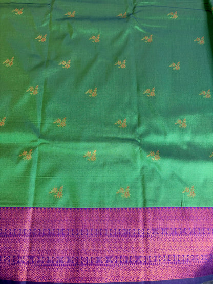 Green Semi Silk Saree with Purple Border