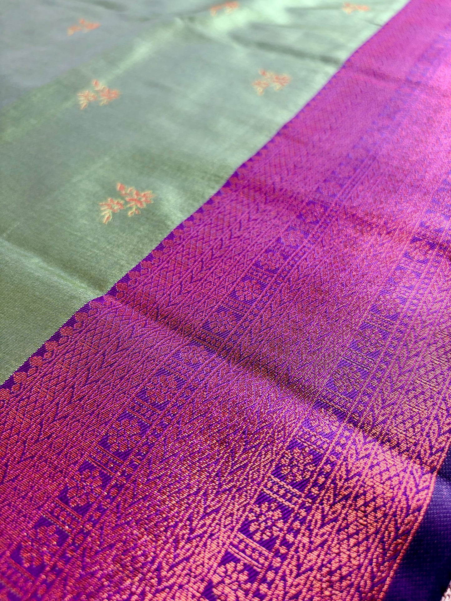 Green Semi Silk Saree with Purple Border