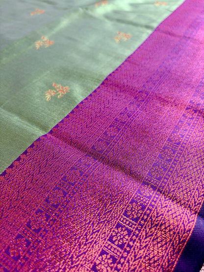 Green Semi Silk Saree with Purple Border