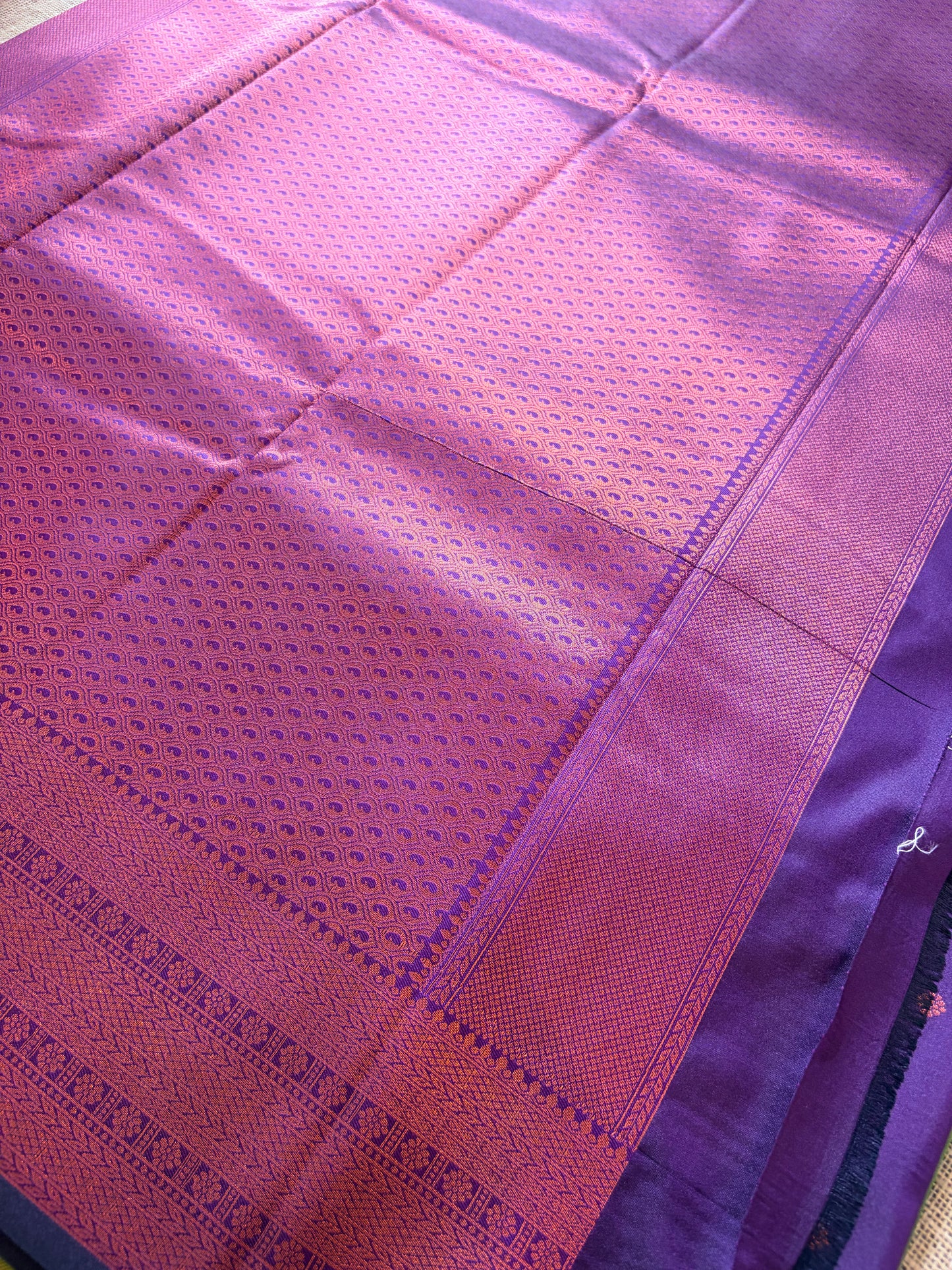 Green Semi Silk Saree with Purple Border