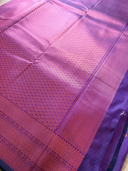 Green Semi Silk Saree with Purple Border