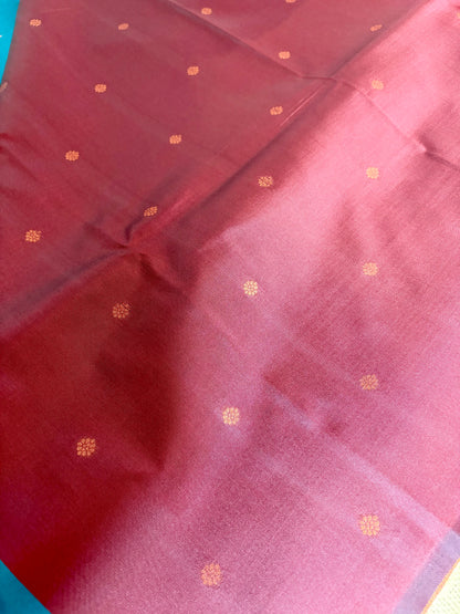 Peacock Blue Semi Silk Saree with Maroon Border