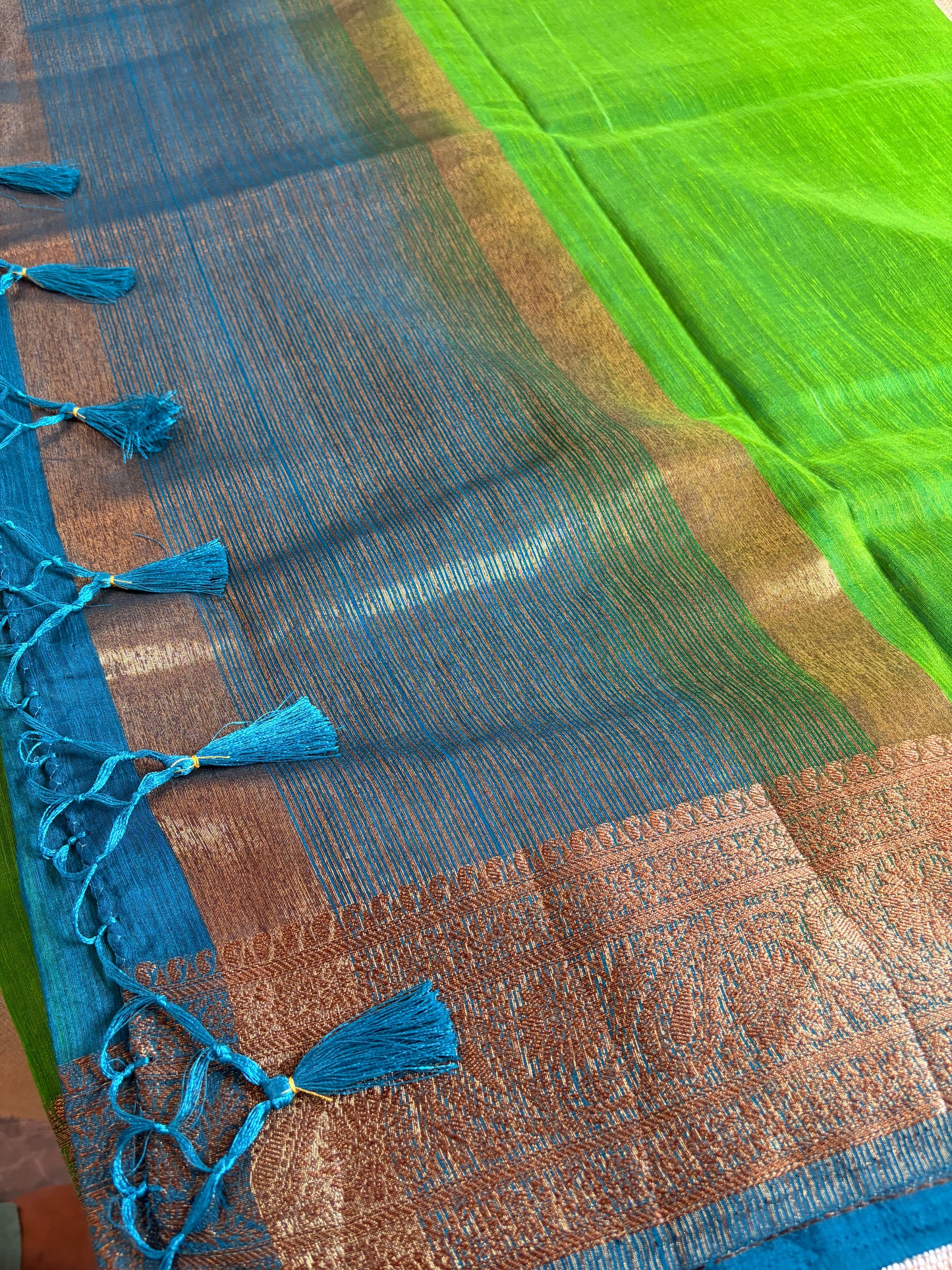 Parrot Green Semi Jute Silk Saree