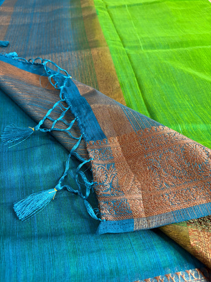 Parrot Green Semi Jute Silk Saree