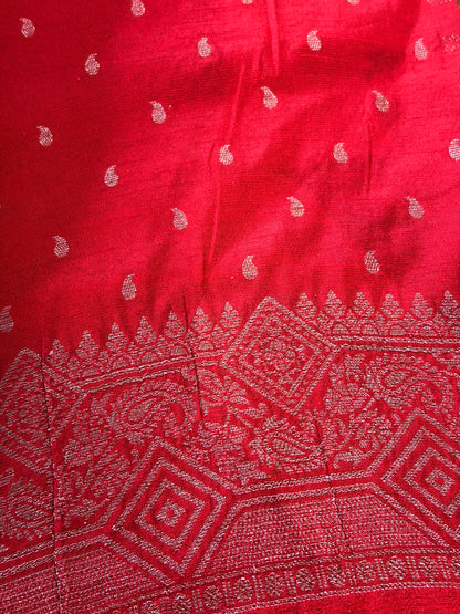 Black & Red Semi Jute Silk Saree