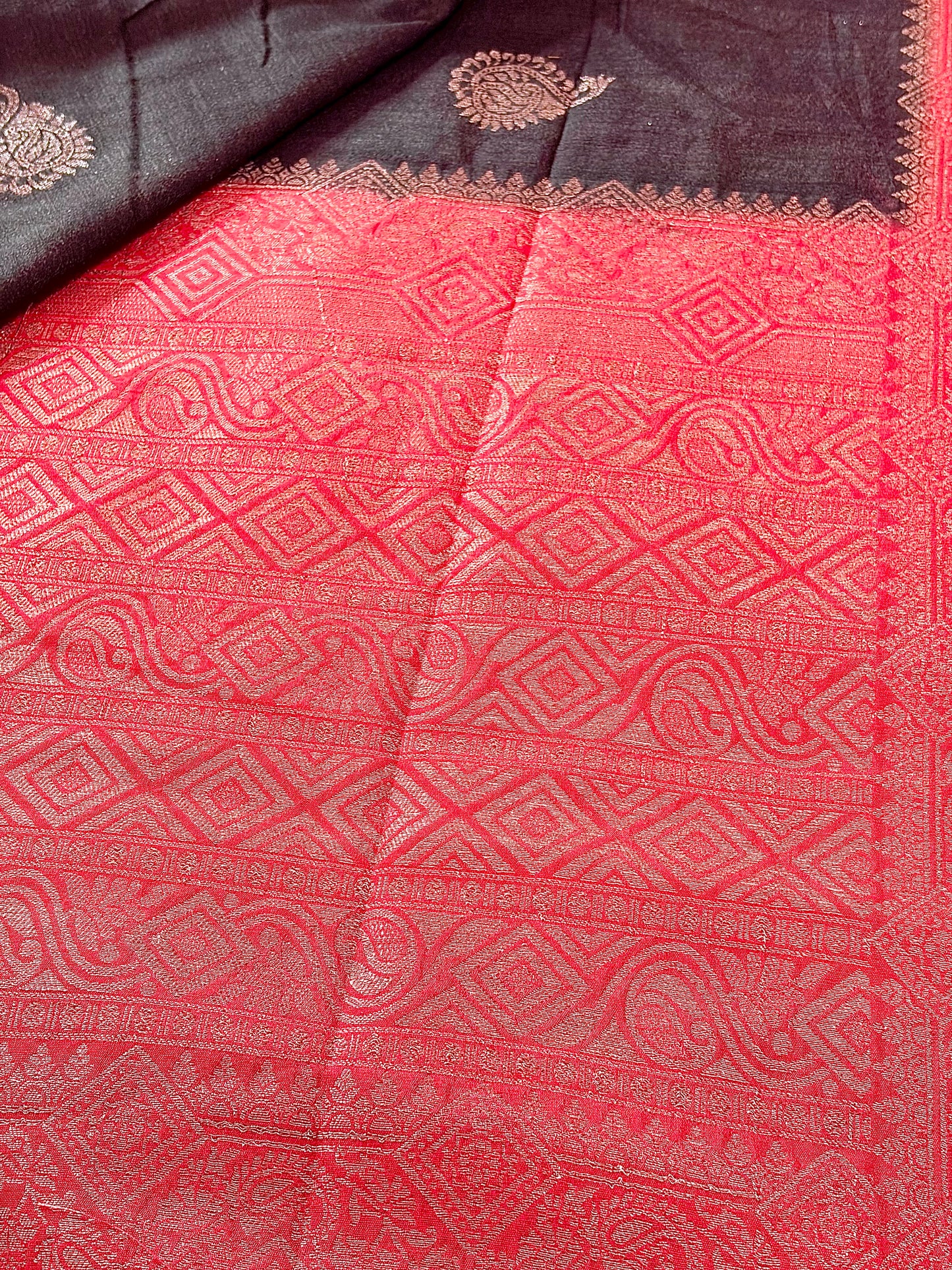 Black & Red Semi Jute Silk Saree