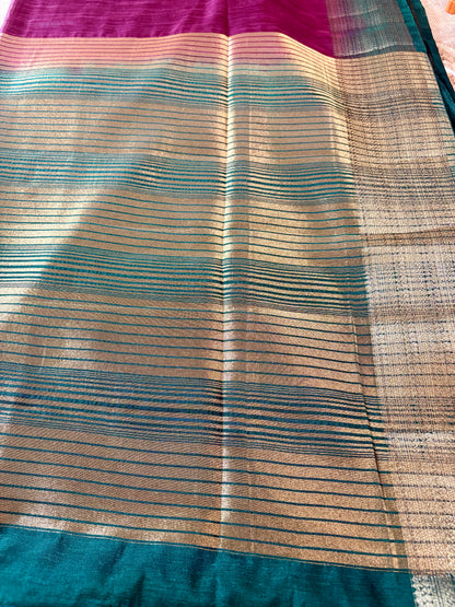 Wine & Green Semi Jute Silk Saree