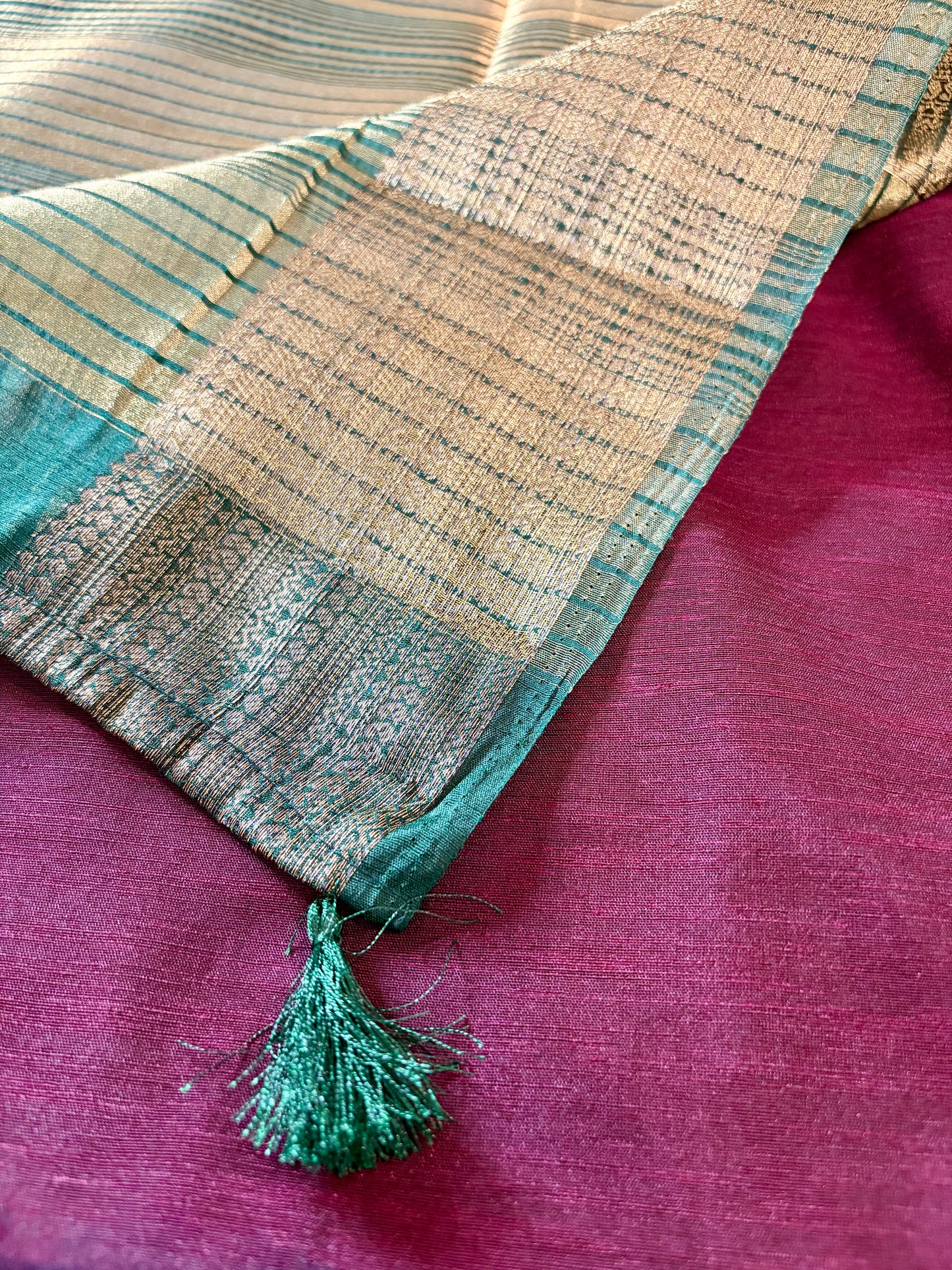 Wine & Green Semi Jute Silk Saree