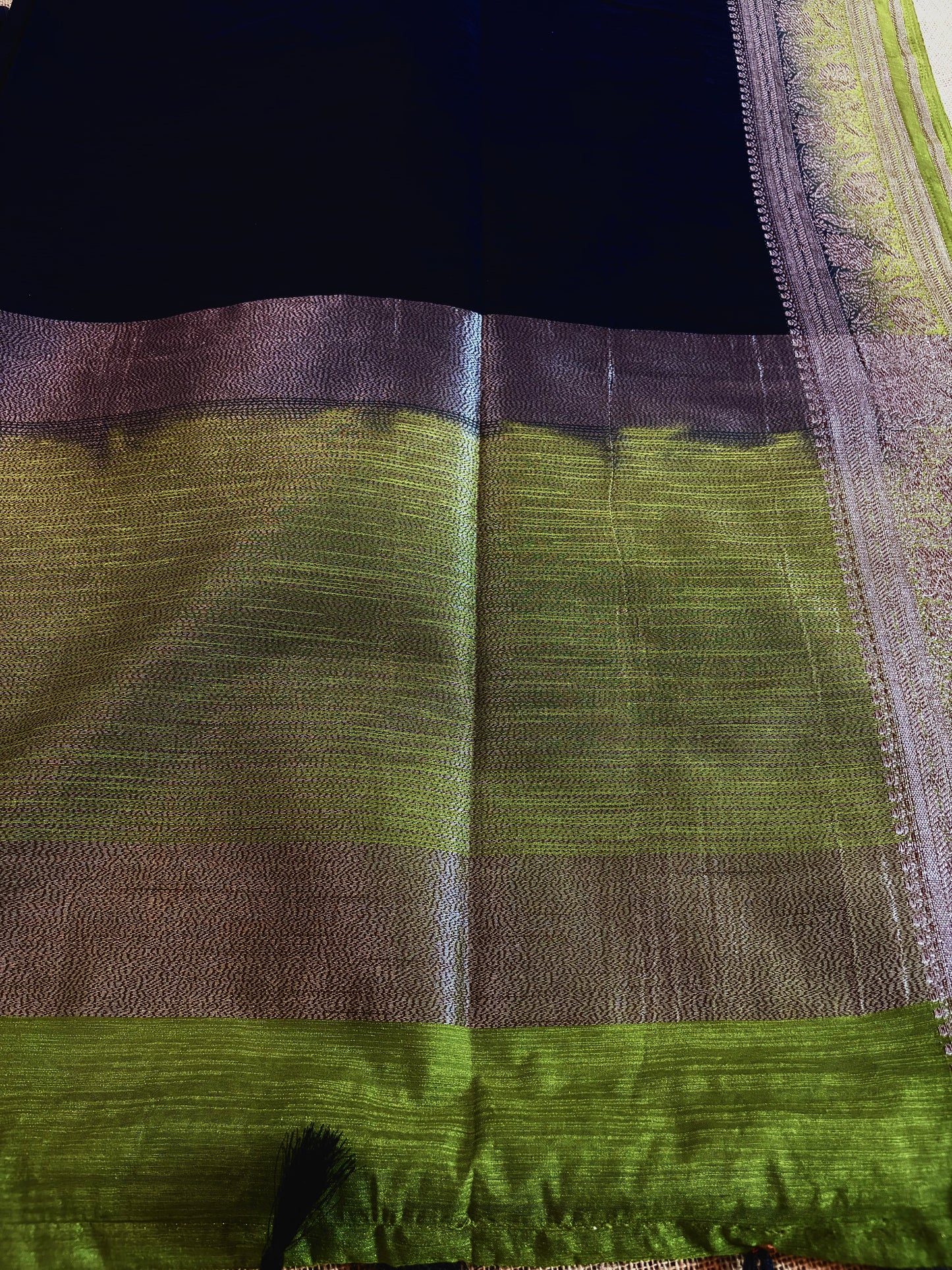 Black & Light Green Semi Jute Silk Saree