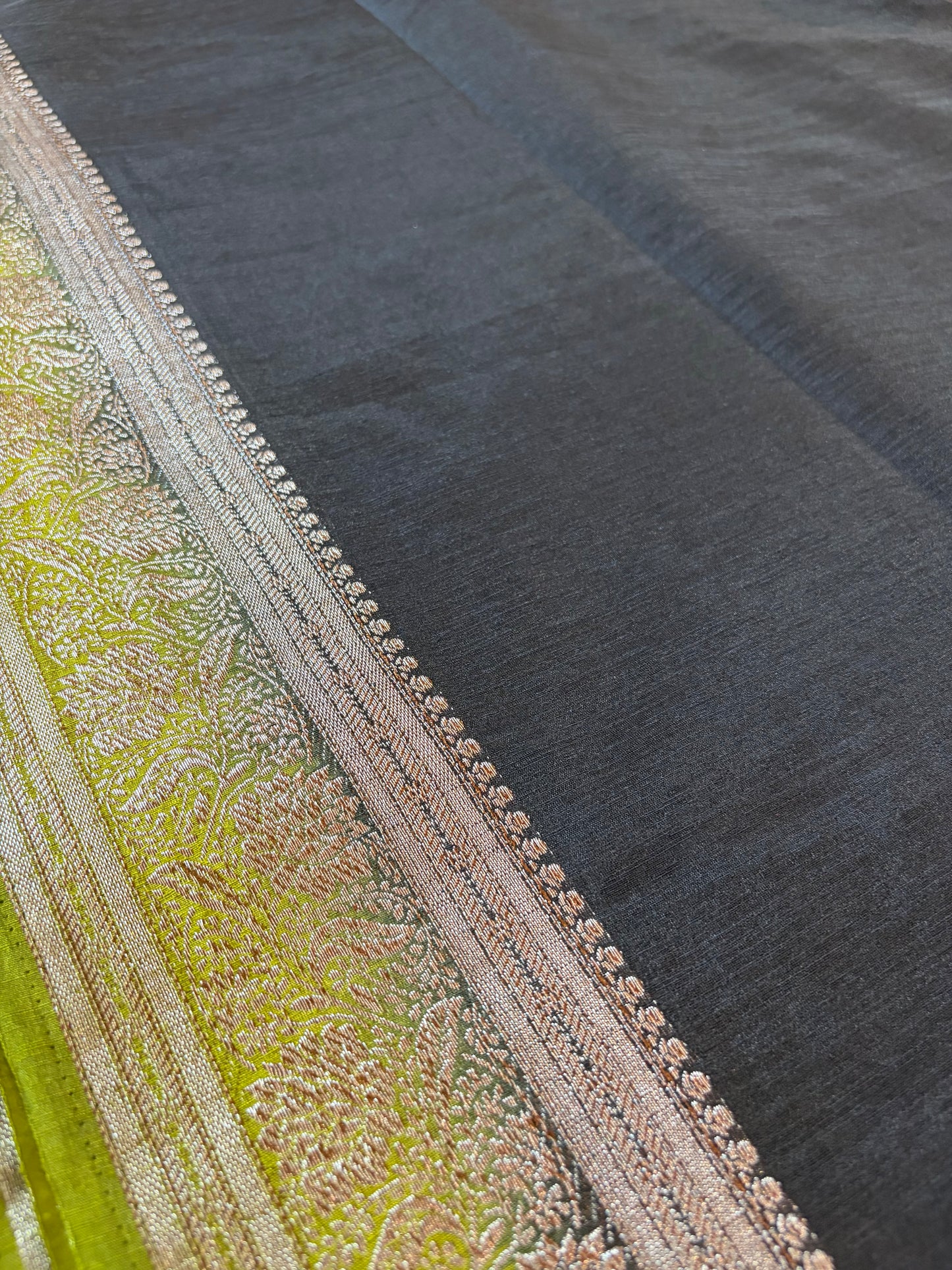 Black & Light Green Semi Jute Silk Saree
