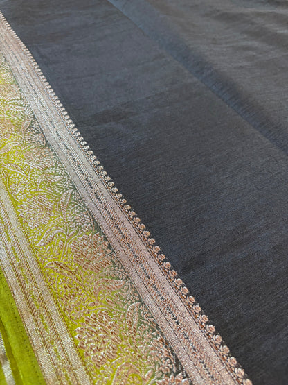 Black & Light Green Semi Jute Silk Saree