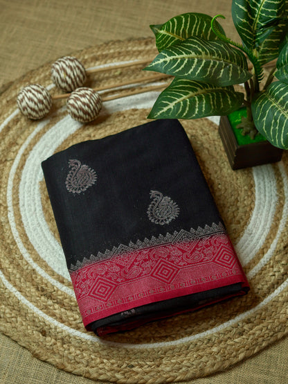Black & Red Semi Jute Silk Saree