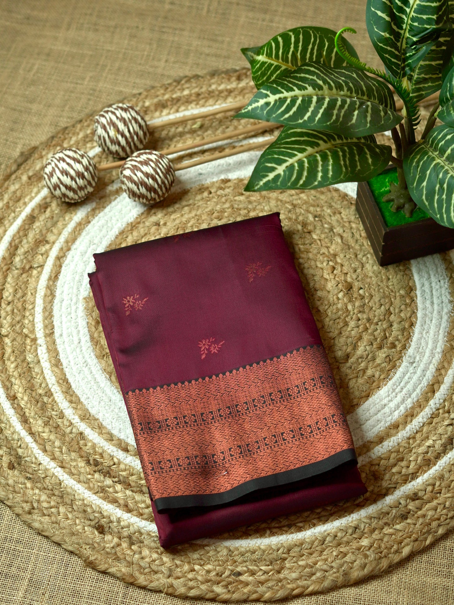 Maroon Semi Silk Saree with Black Border