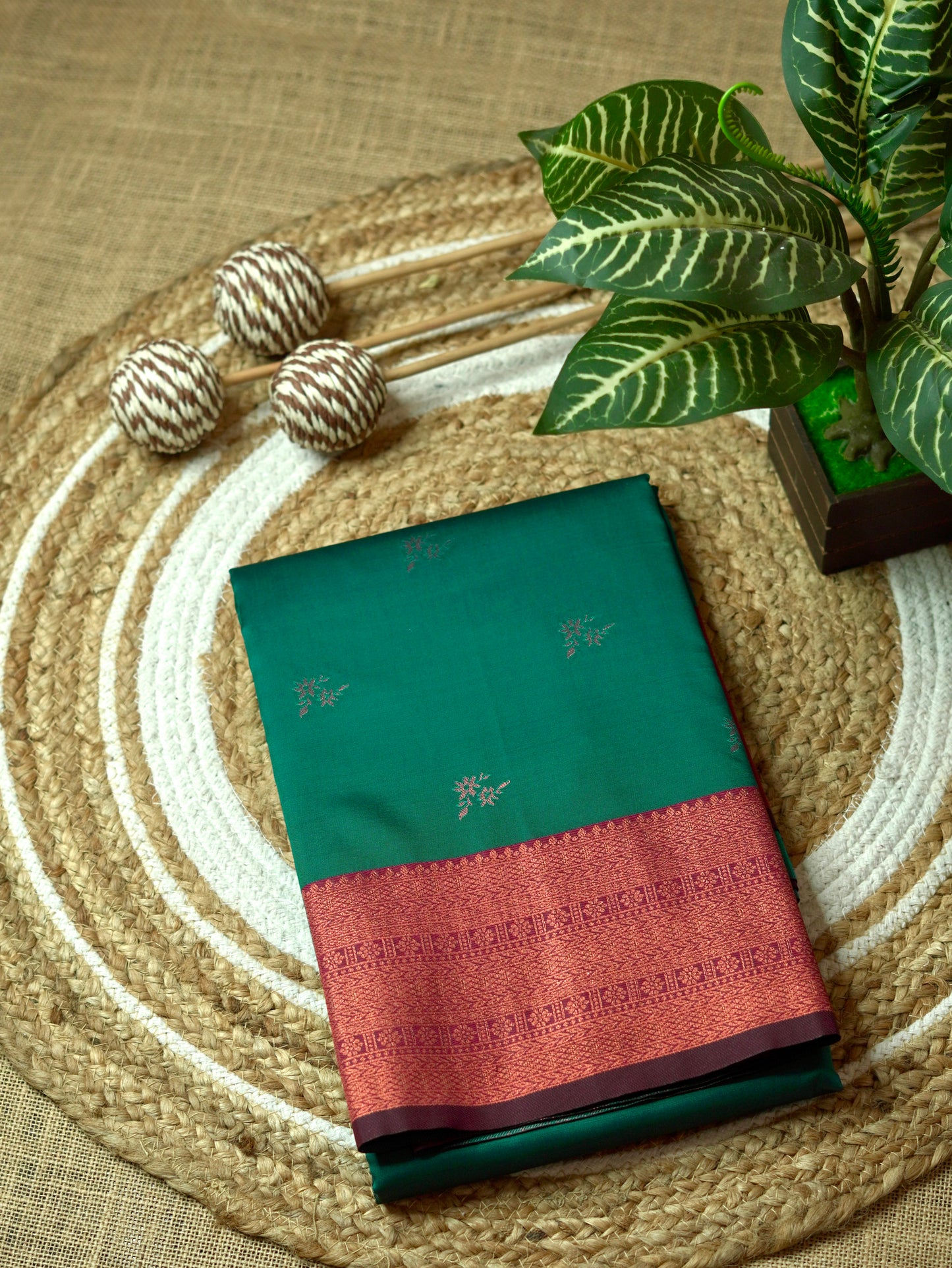Peacock Blue Semi Silk Saree with Maroon Border