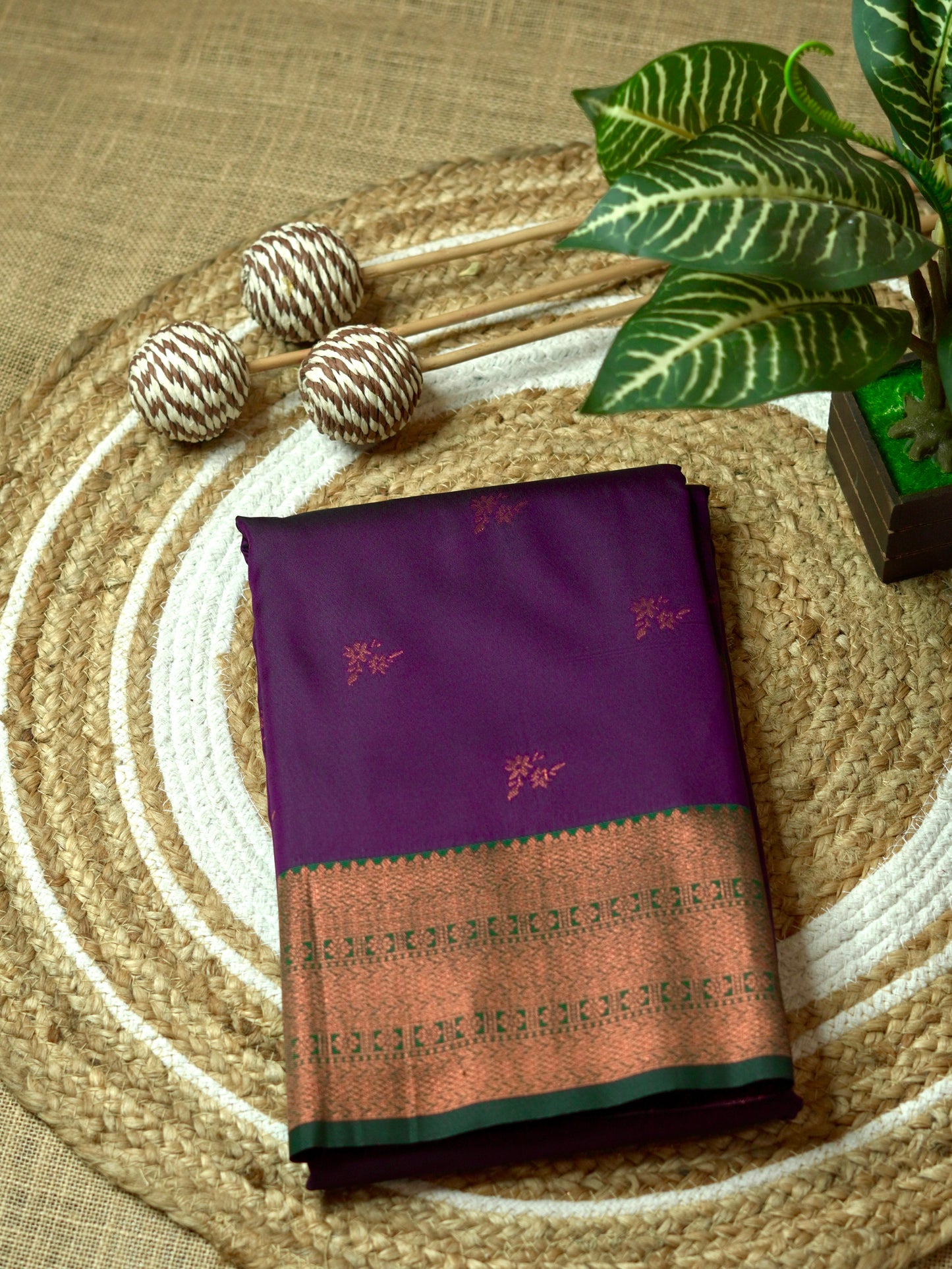 Purple Semi Silk Saree with Green Border