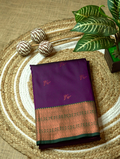 Purple Semi Silk Saree with Green Border