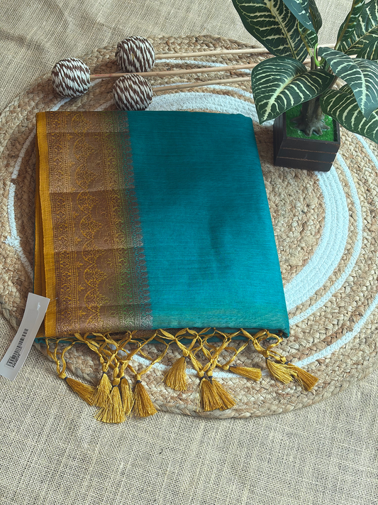 Peacock Blue Semi Jute Silk Saree