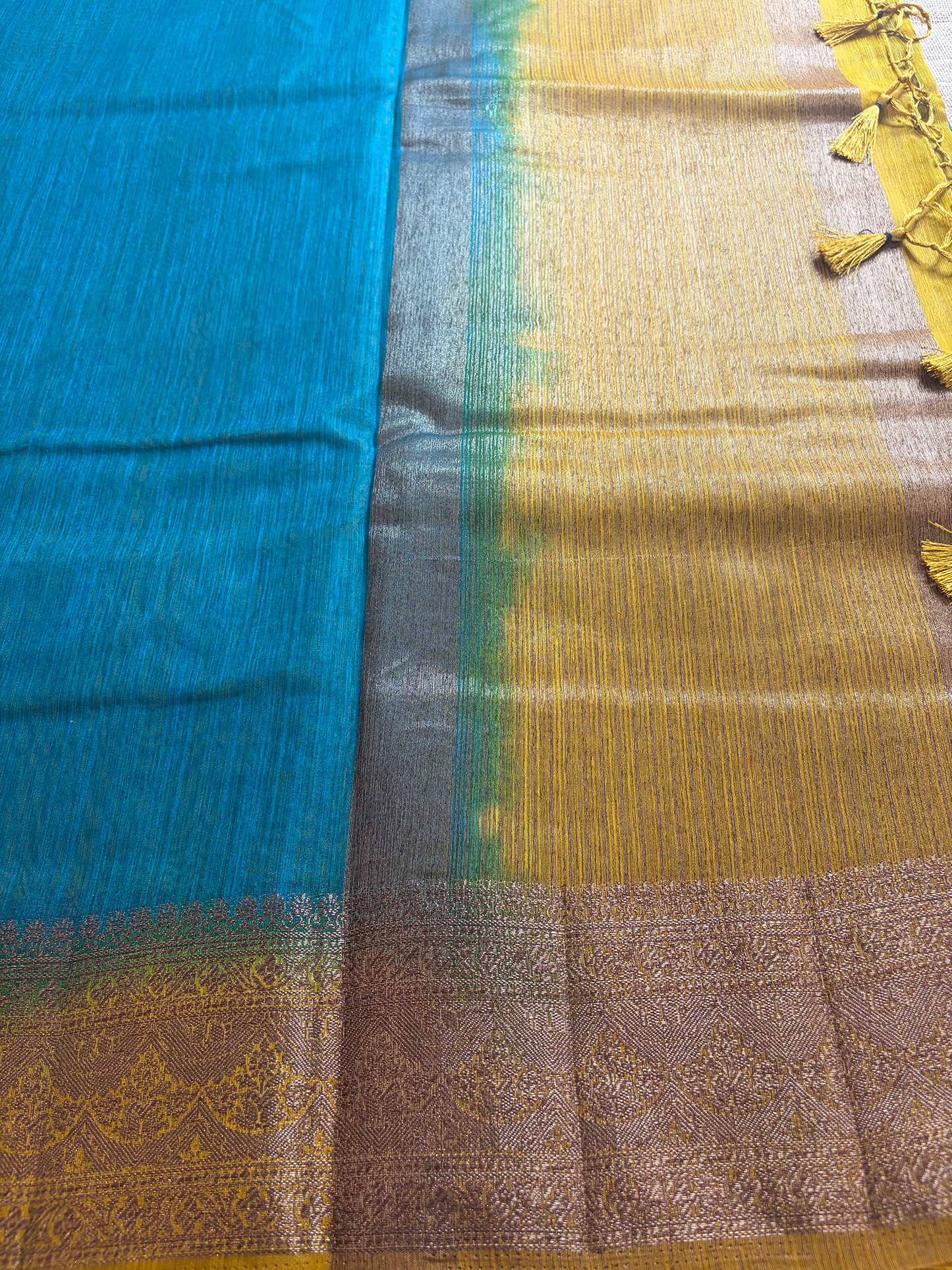 Peacock Blue Semi Jute Silk Saree