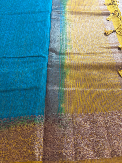 Peacock Blue Semi Jute Silk Saree