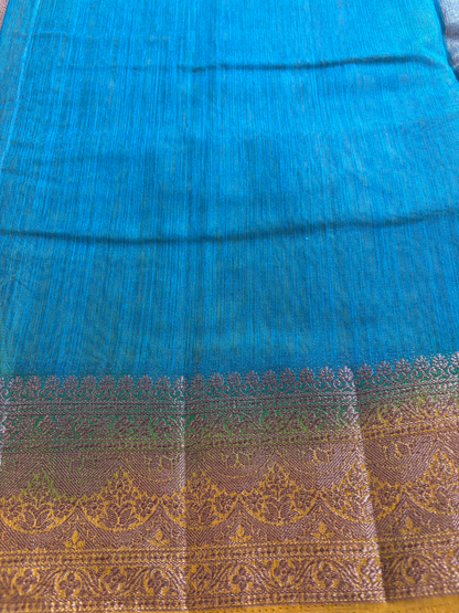 Peacock Blue Semi Jute Silk Saree