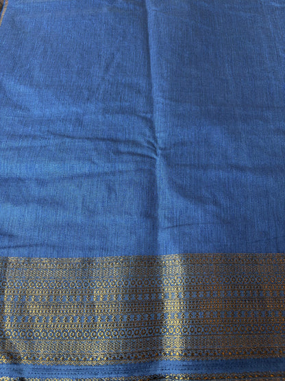 Dusty Royal Blue Semi Jute Silk Saree