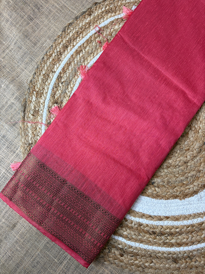 Rose Pink Semi Jute Silk Saree