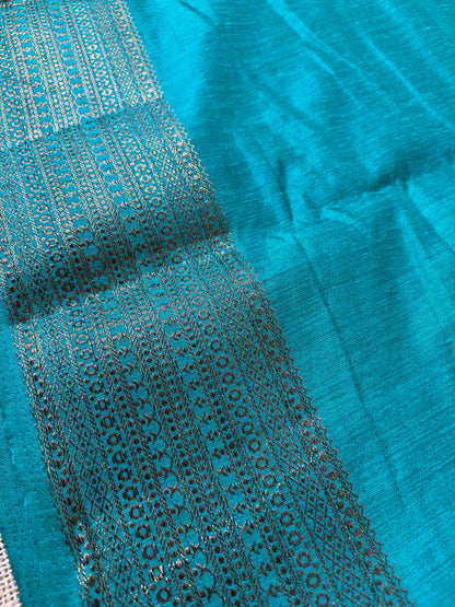 Peacock Blue Semi Jute Silk Saree