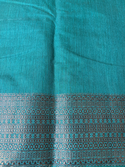 Peacock Blue Semi Jute Silk Saree