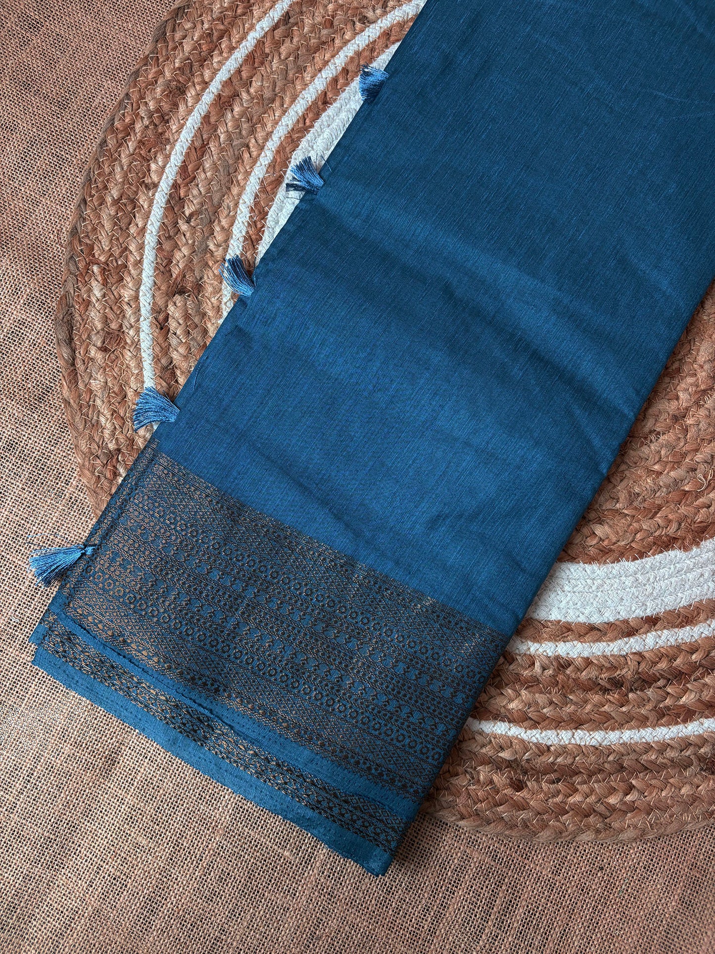 Dusty Royal Blue Semi Jute Silk Saree