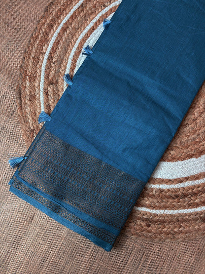 Dusty Royal Blue Semi Jute Silk Saree