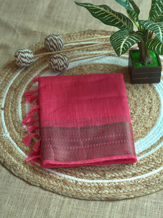 Rose Pink Semi Jute Silk Saree