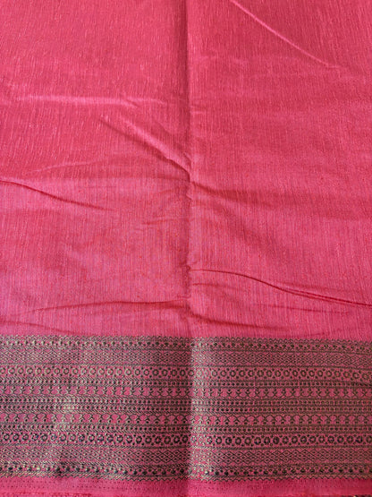 Rose Pink Semi Jute Silk Saree
