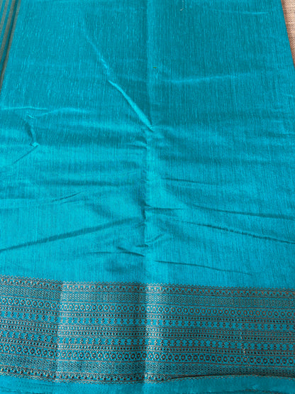 Peacock Blue Semi Jute Silk Saree