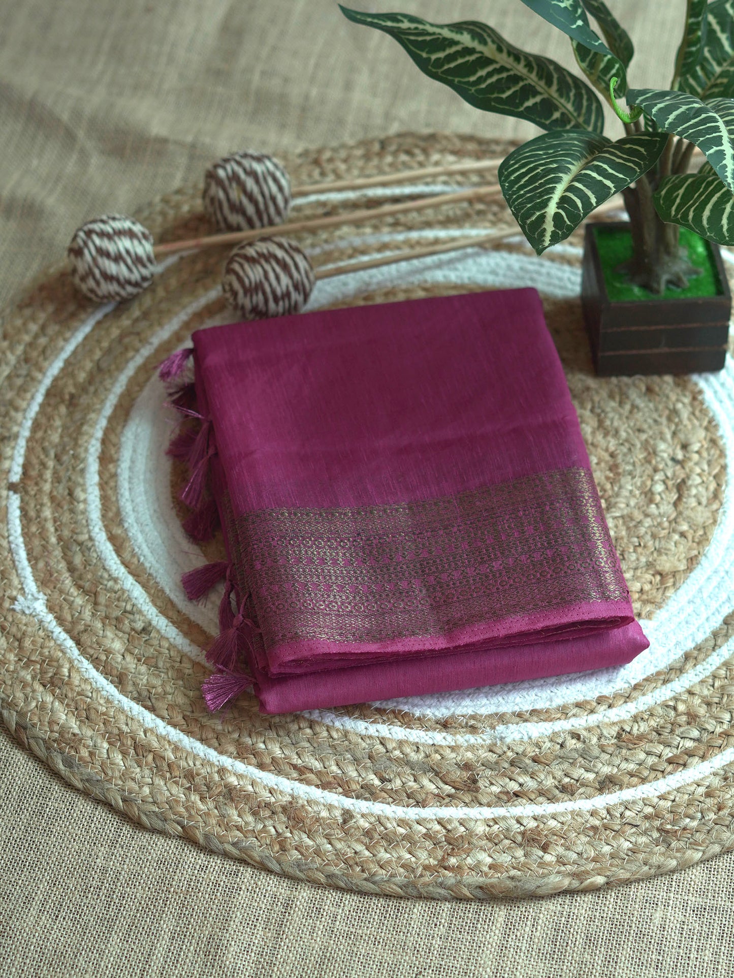 Wine Purple Semi Jute Silk Saree
