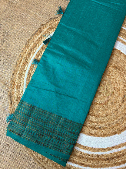 Peacock Blue Semi Jute Silk Saree