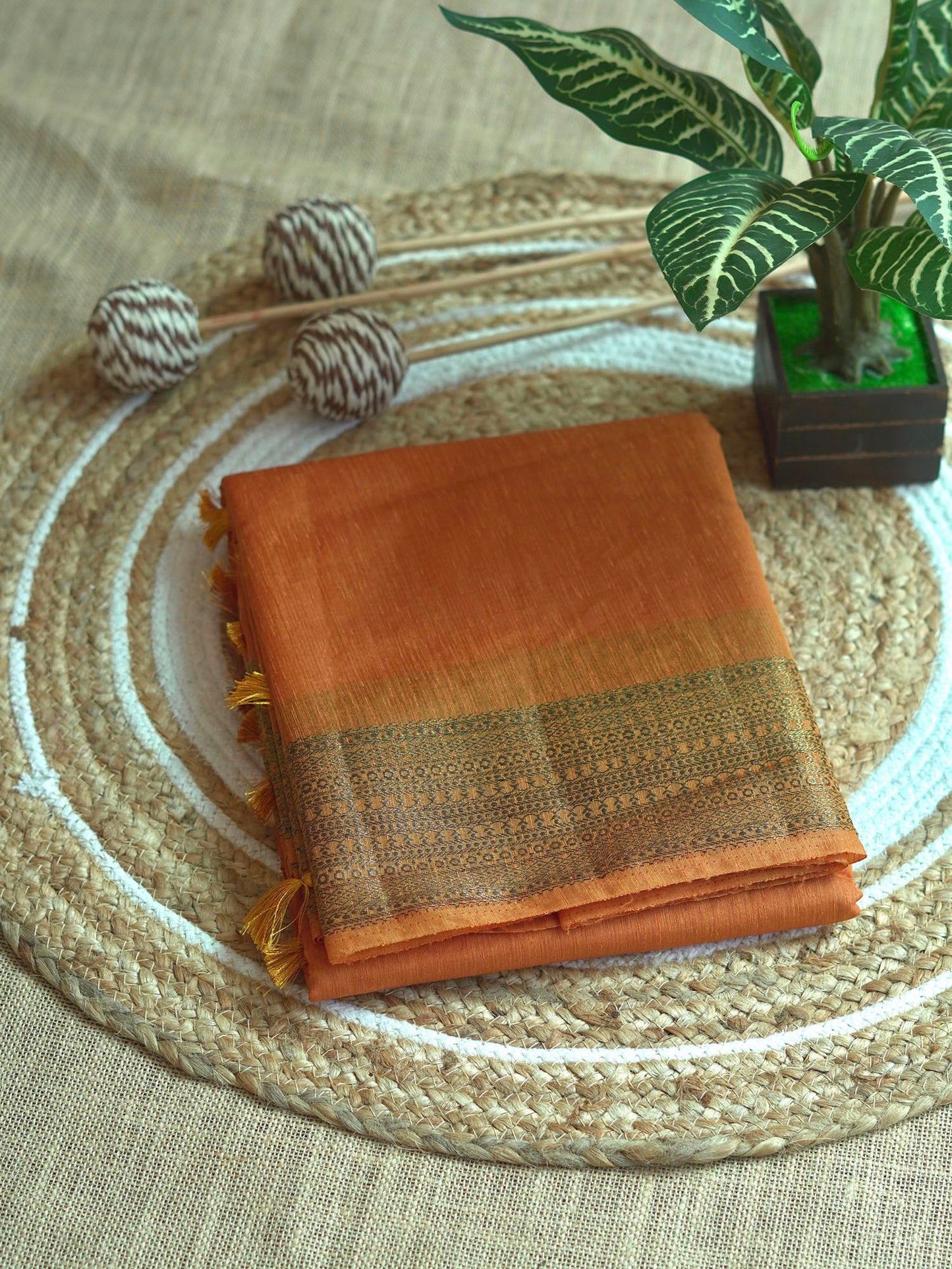 Yellow Semi Jute Silk Saree