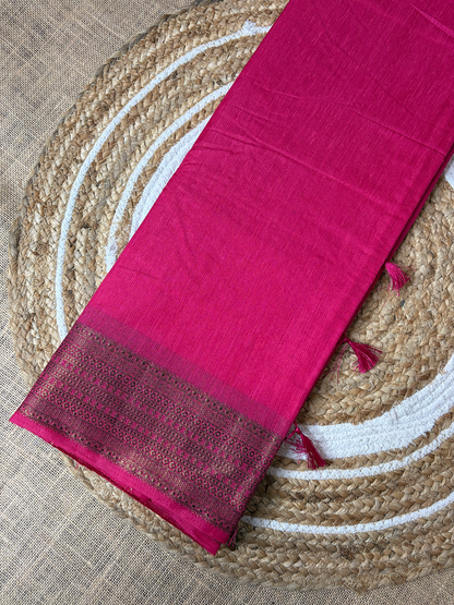 Rani Pink Semi Jute Silk Saree
