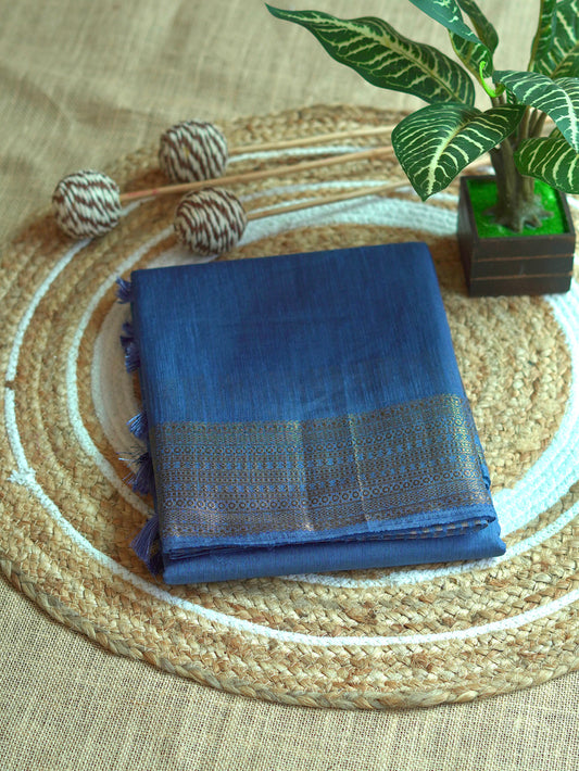 Dusty Royal Blue Semi Jute Silk Saree