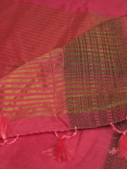 Rose Pink Semi Jute Silk Saree