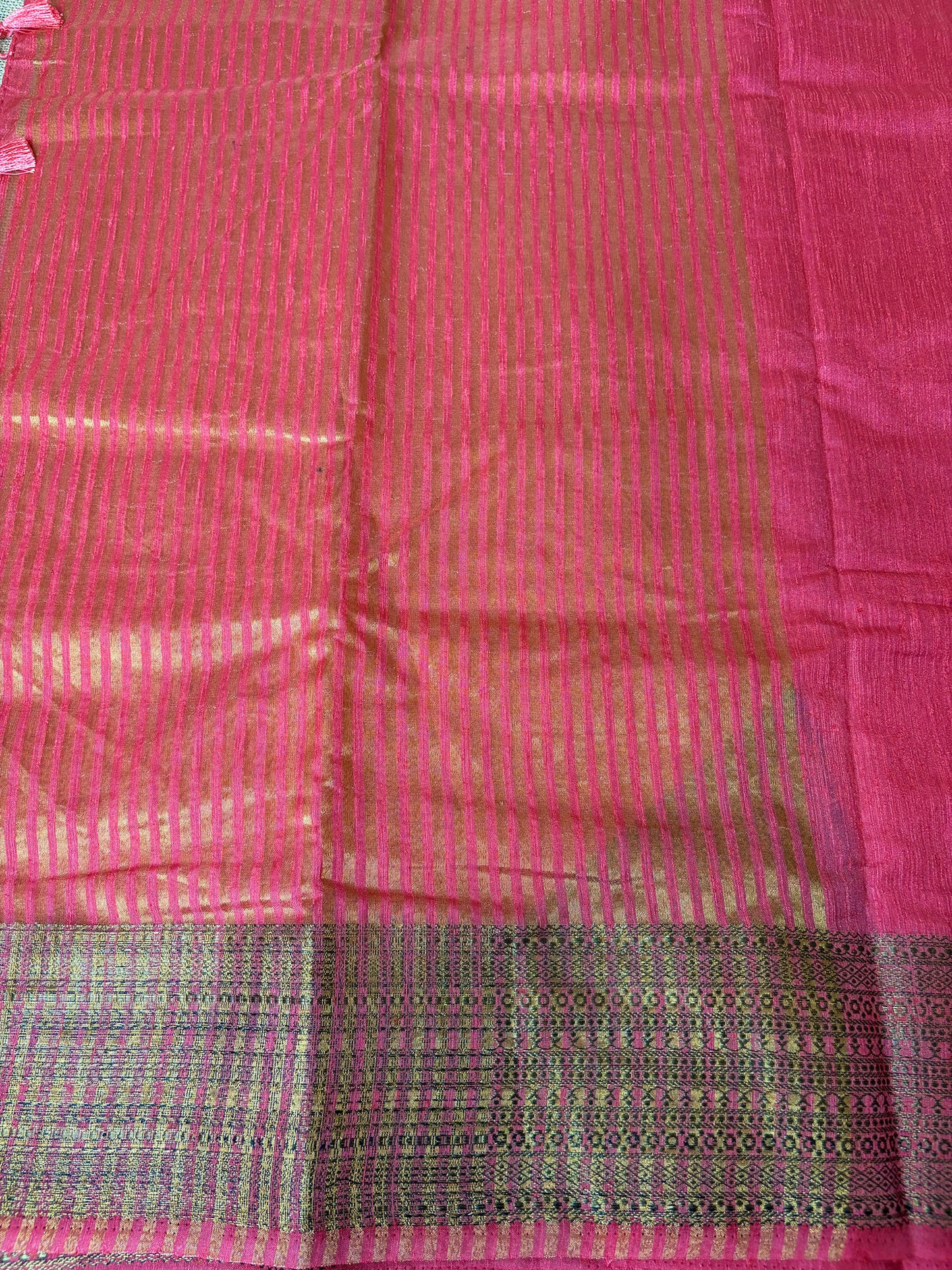 Rose Pink Semi Jute Silk Saree