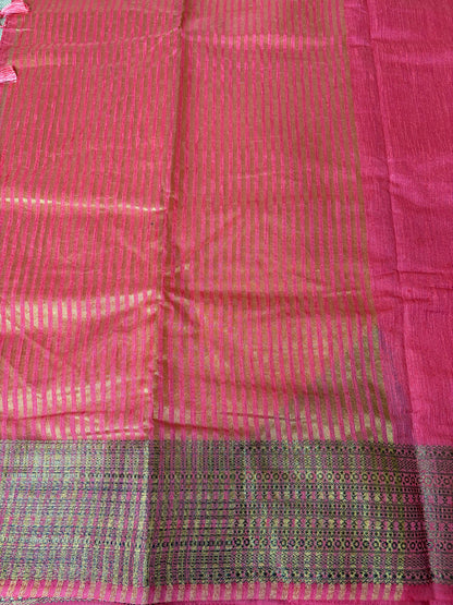 Rose Pink Semi Jute Silk Saree