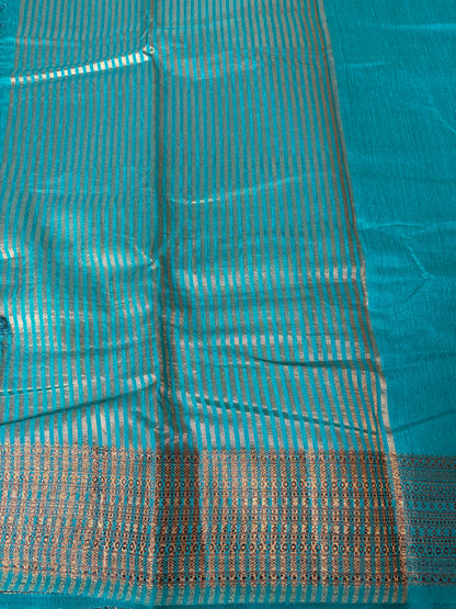 Peacock Blue Semi Jute Silk Saree