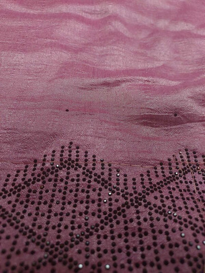 Lilac Color Crushed Georgette Saree with Black Stone Work